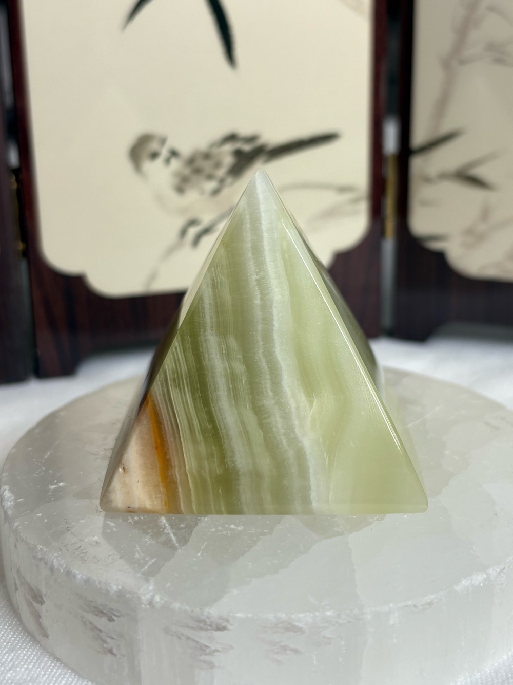 Green onyx crystal pyramid